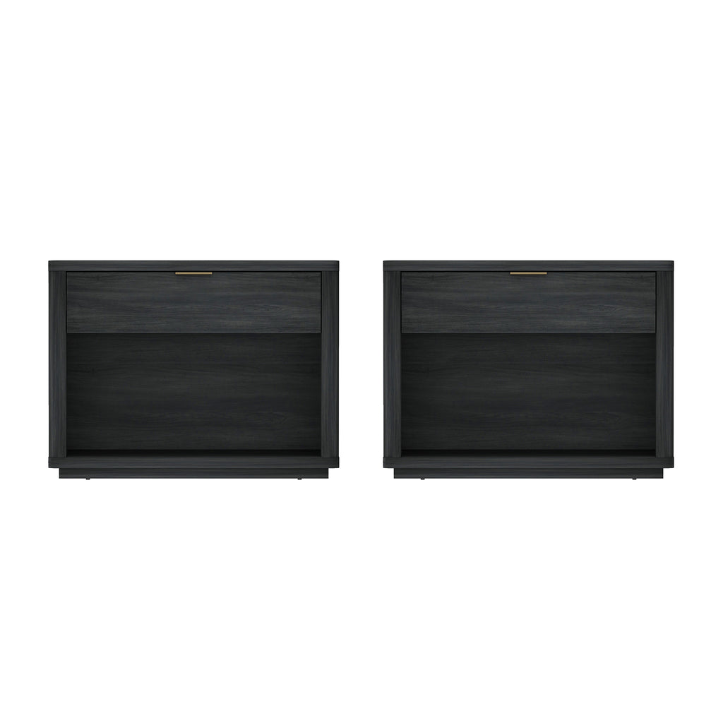 Manhattan Comfort Evelyn Modern 32" Nightstand in Charcoal Gray (1-Drawer) - Set of 2