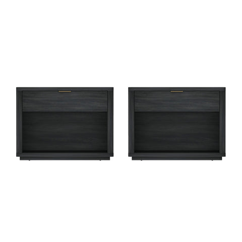 Manhattan Comfort Evelyn Modern 32" Nightstand in Charcoal Gray (1-Drawer) - Set of 2