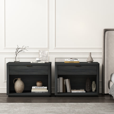 Manhattan Comfort Evelyn Modern 32" Nightstand in Charcoal Gray (1-Drawer) - Set of 2