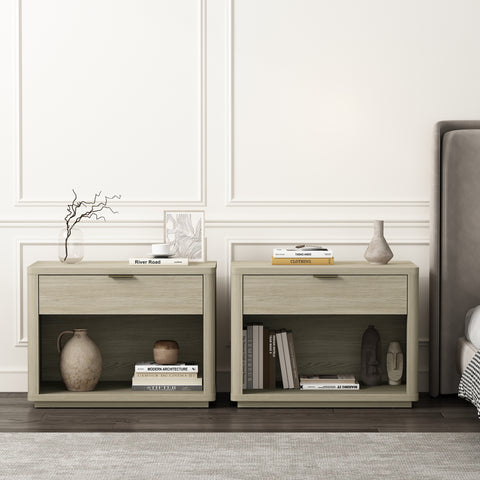 Manhattan Comfort Evelyn Modern 32" Nightstand in Natural (1-Drawer) - Set of 2