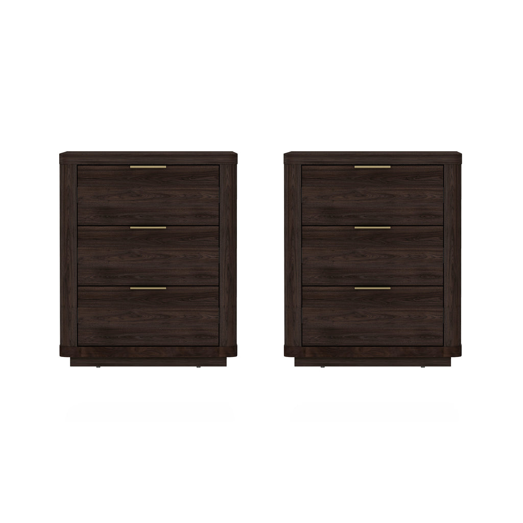 Manhattan Comfort Evelyn Modern 20" Nightstand in Brown (3-Drawer) - Set of 2
