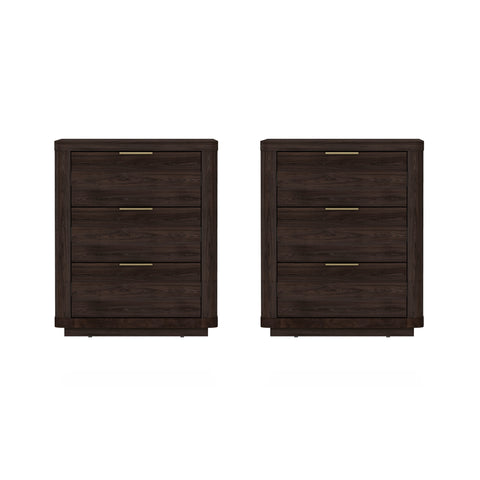 Manhattan Comfort Evelyn Modern 20" Nightstand in Brown (3-Drawer) - Set of 2