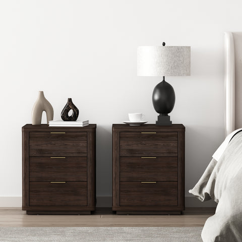 Manhattan Comfort Evelyn Modern 20" Nightstand in Brown (3-Drawer) - Set of 2