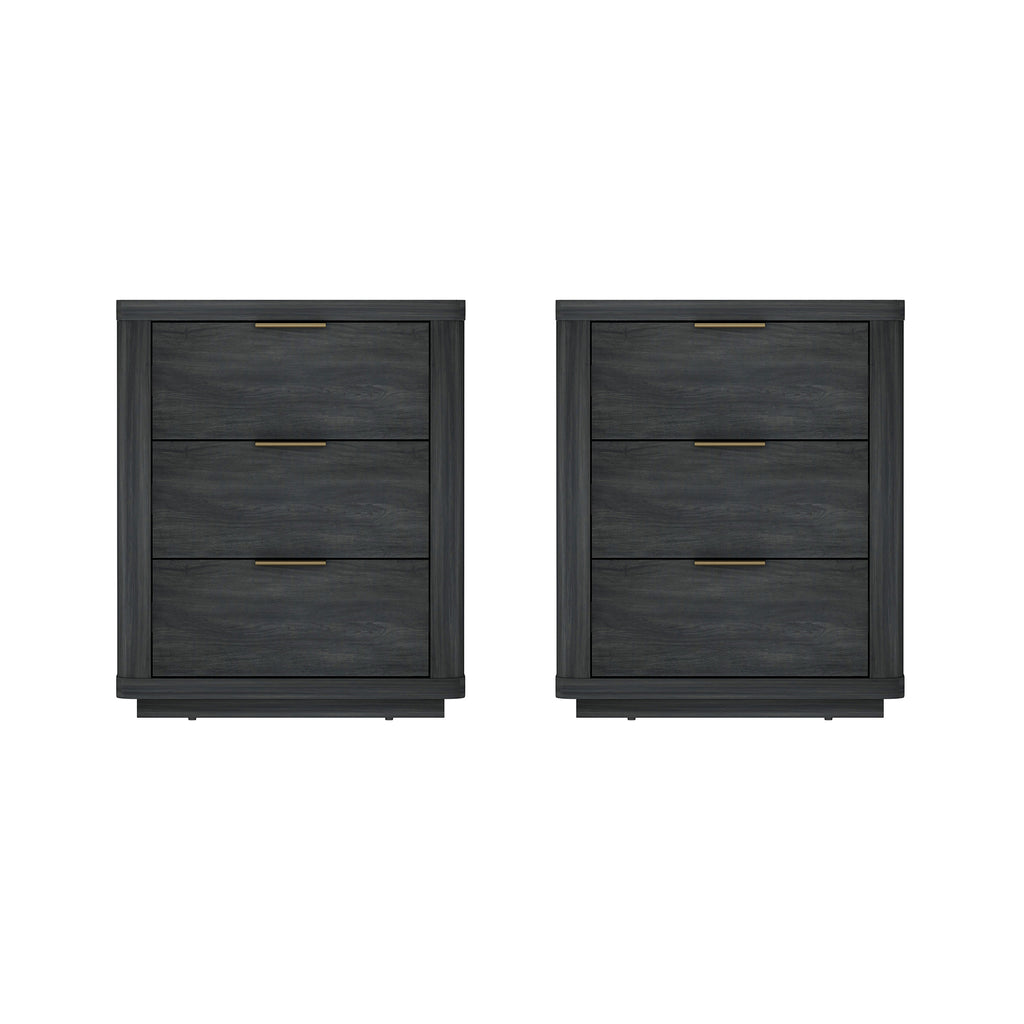 Manhattan Comfort Evelyn Modern 20" Nightstand in Charcoal Gray (3-Drawer) - Set of 2