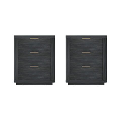 Manhattan Comfort Evelyn Modern 20" Nightstand in Charcoal Gray (3-Drawer) - Set of 2