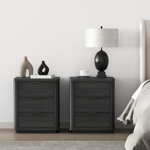 Manhattan Comfort Evelyn Modern 20" Nightstand in Charcoal Gray (3-Drawer) - Set of 2
