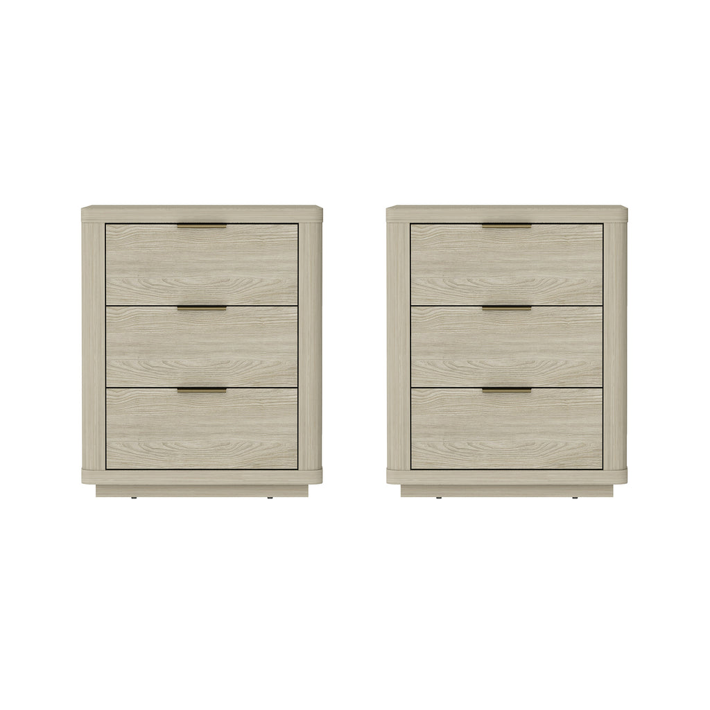 Manhattan Comfort Evelyn Modern 20" Nightstand in Natural (3-Drawer) - Set of 2