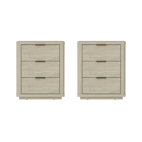 Manhattan Comfort Evelyn Modern 20" Nightstand in Natural (3-Drawer) - Set of 2