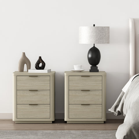Manhattan Comfort Evelyn Modern 20" Nightstand in Natural (3-Drawer) - Set of 2