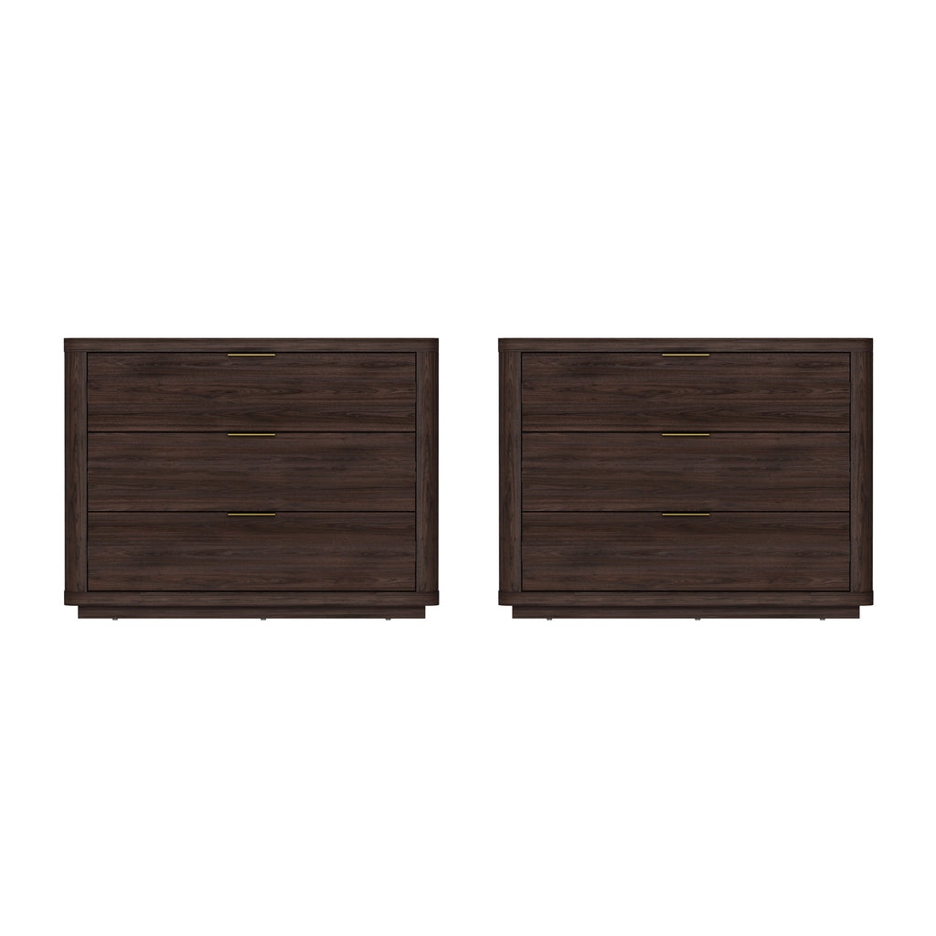 Manhattan Comfort Evelyn Modern 32" Nightstand in Brown (3-Drawer) - Set of 2