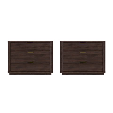 Manhattan Comfort Evelyn Modern 32" Nightstand in Brown (3-Drawer) - Set of 2