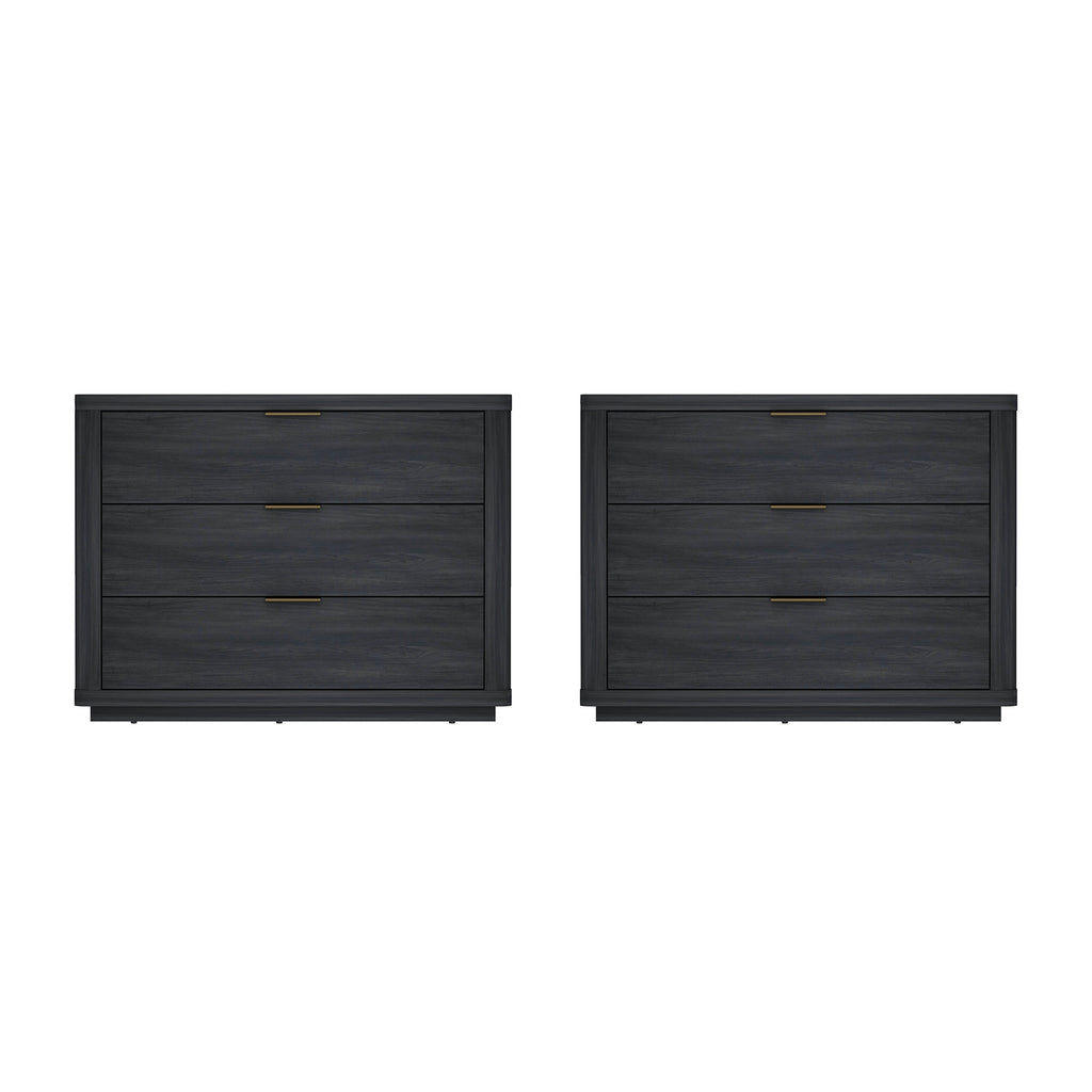 Manhattan Comfort Evelyn Modern 32" Nightstand in Charcoal Gray (3-Drawer) - Set of 2