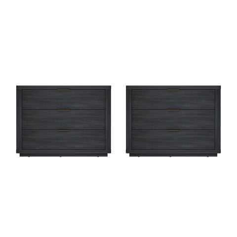 Manhattan Comfort Evelyn Modern 32" Nightstand in Charcoal Gray (3-Drawer) - Set of 2