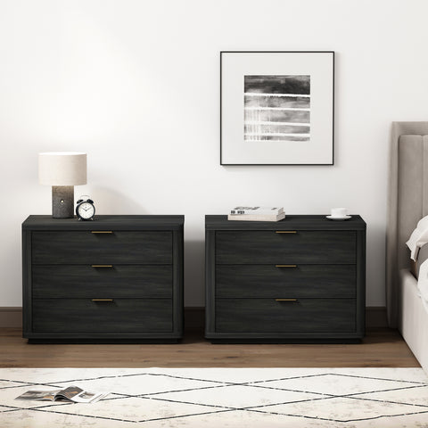 Manhattan Comfort Evelyn Modern 32" Nightstand in Charcoal Gray (3-Drawer) - Set of 2