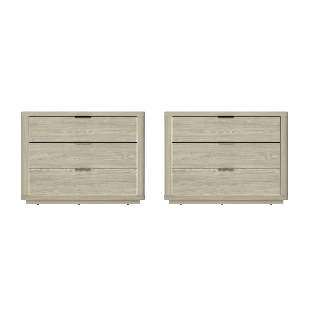 Manhattan Comfort Evelyn Modern 32" Nightstand in Natural (3-Drawer) - Set of 2