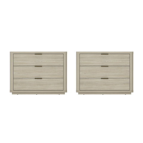 Manhattan Comfort Evelyn Modern 32" Nightstand in Natural (3-Drawer) - Set of 2