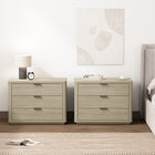 Manhattan Comfort Evelyn Modern 32" Nightstand in Natural (3-Drawer) - Set of 2