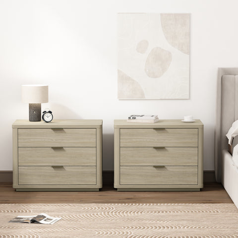 Manhattan Comfort Evelyn Modern 32" Nightstand in Natural (3-Drawer) - Set of 2