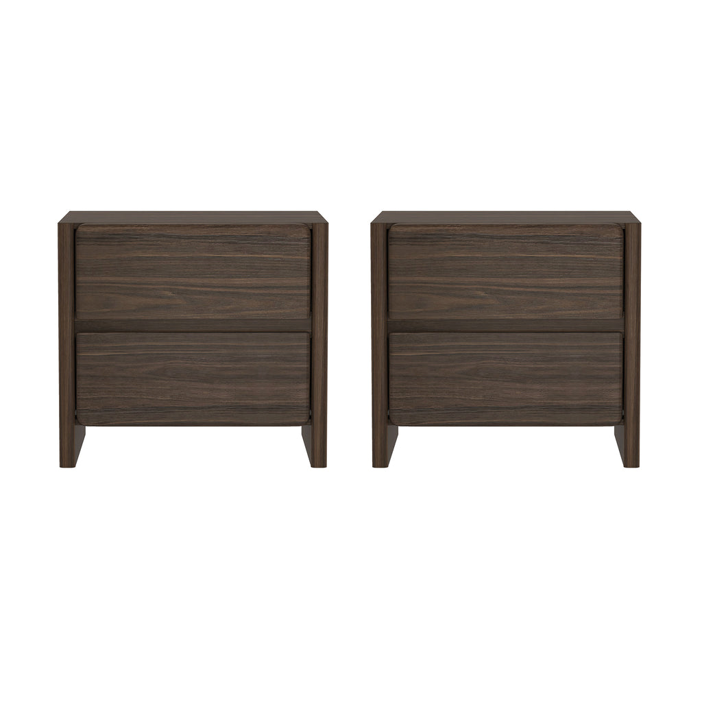 Manhattan Comfort Linda Modern 24" Nightstand in Walnut Brown (2-Drawer) - Set of 2