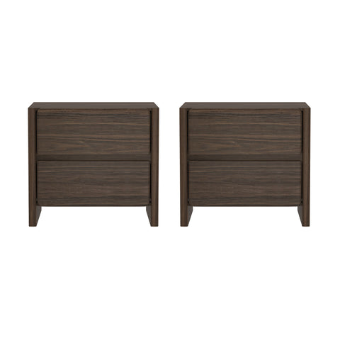 Manhattan Comfort Linda Modern 24" Nightstand in Walnut Brown (2-Drawer) - Set of 2