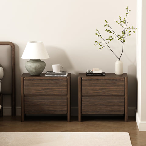 Manhattan Comfort Linda Modern 24" Nightstand in Walnut Brown (2-Drawer) - Set of 2