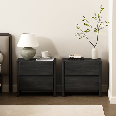 Manhattan Comfort Linda Modern 24" Nightstand in Charcoal Gray (2-Drawer) - Set of 2
