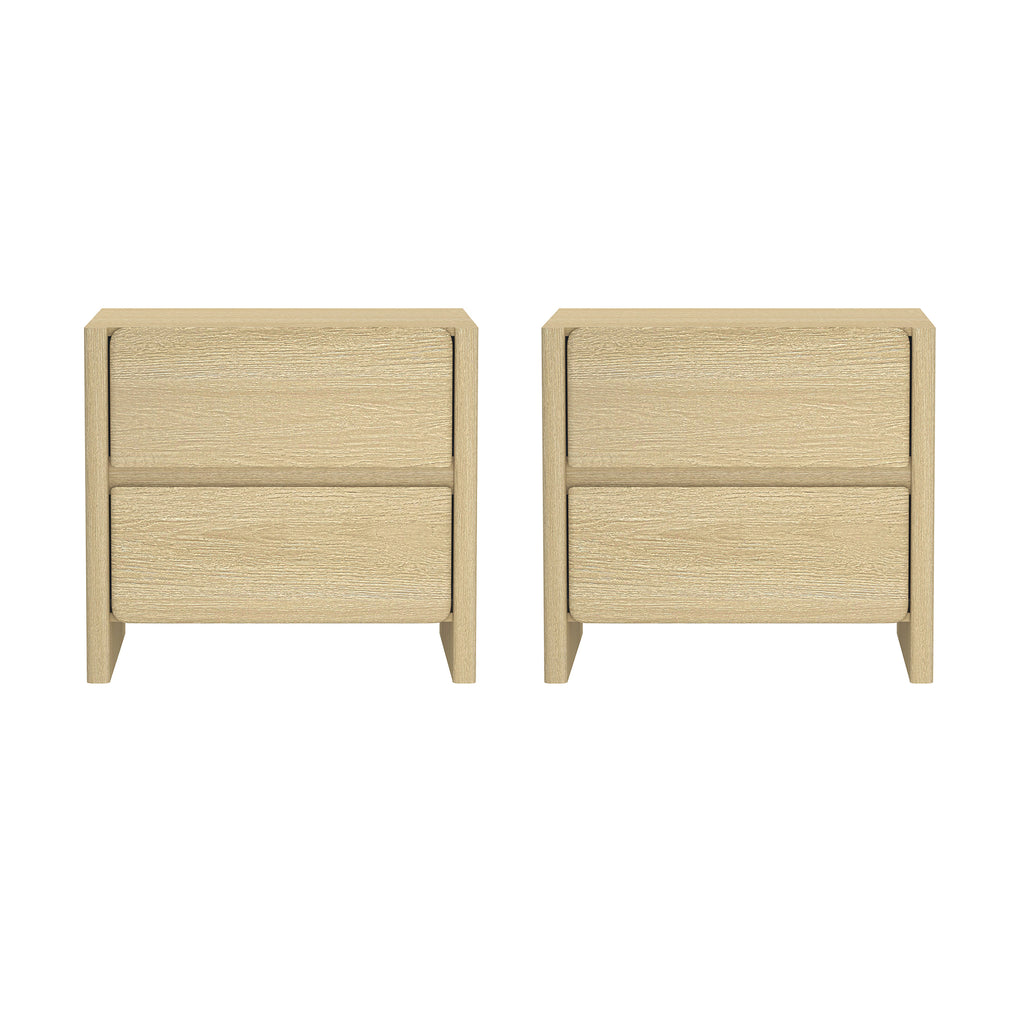 Manhattan Comfort Linda Modern 24" Nightstand in Natural Oak (2-Drawer) - Set of 2