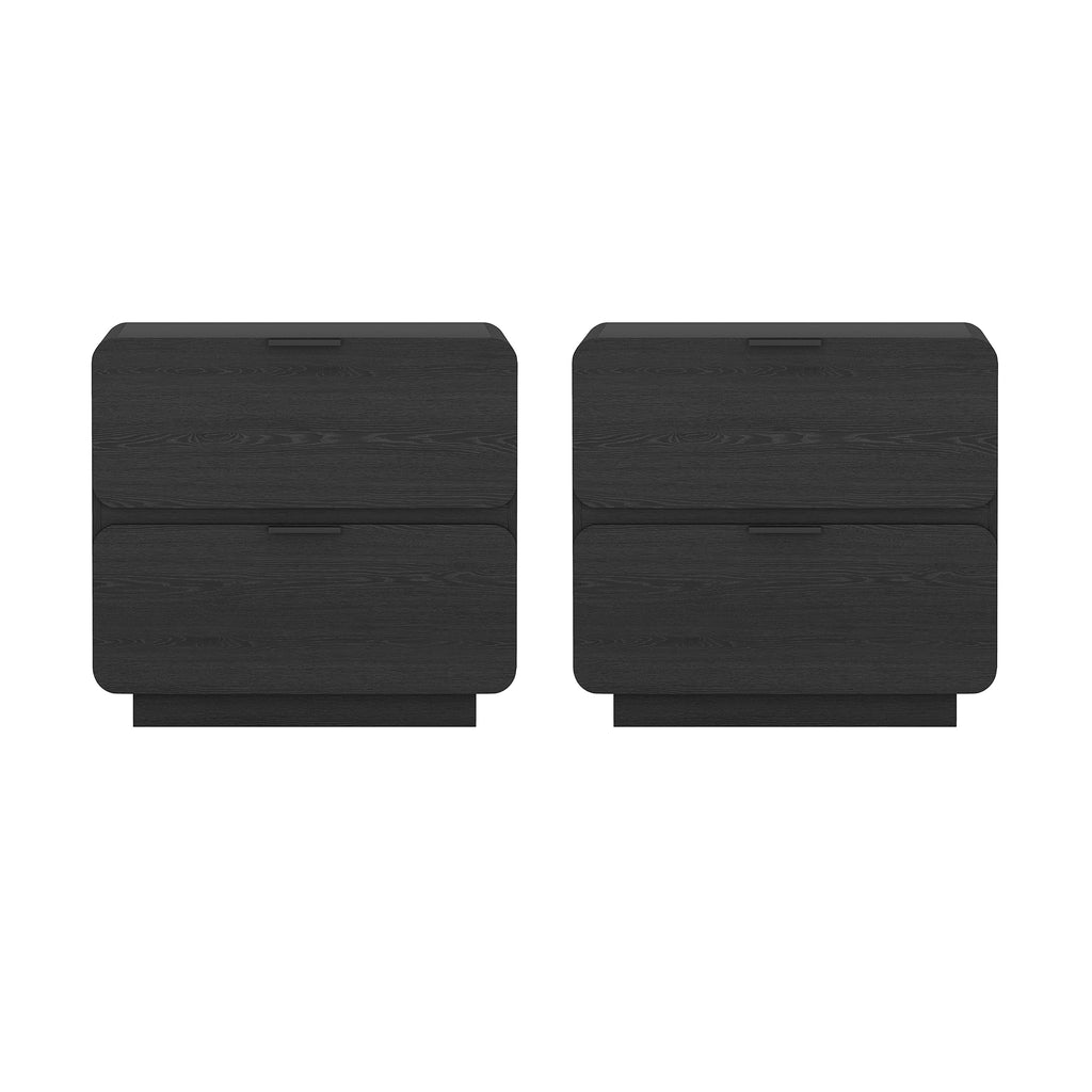 Manhattan Comfort Chrystie Contemporary Modern 26" Nightstand in Black (2-Drawer) - Set of 2