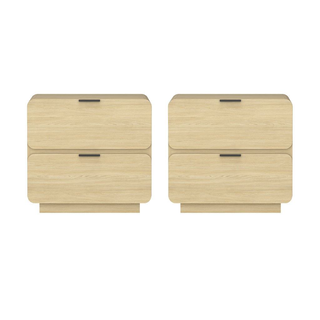 Manhattan Comfort Chrystie Contemporary Modern 26" Nightstand in Natural (2-Drawer) - Set of 2