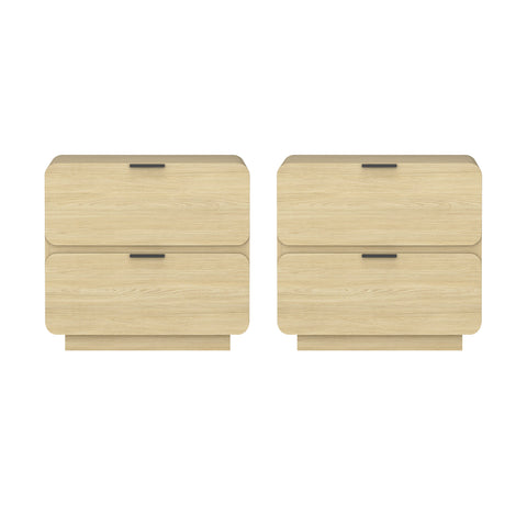 Manhattan Comfort Chrystie Contemporary Modern 26" Nightstand in Natural (2-Drawer) - Set of 2