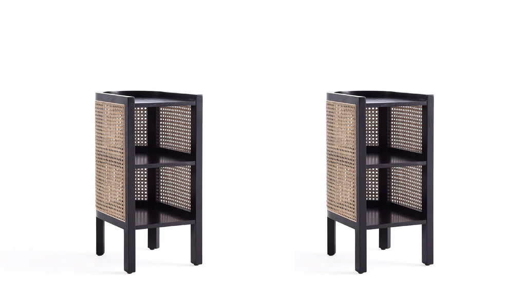 Manhattan Comfort Versailles Industry Chic End Table in Black and Natural - Set of 2