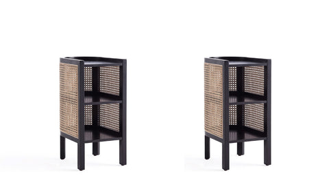 Manhattan Comfort Versailles Industry Chic End Table in Black and Natural - Set of 2