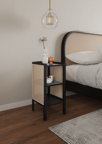 Manhattan Comfort Versailles Industry Chic End Table in Black and Natural - Set of 2