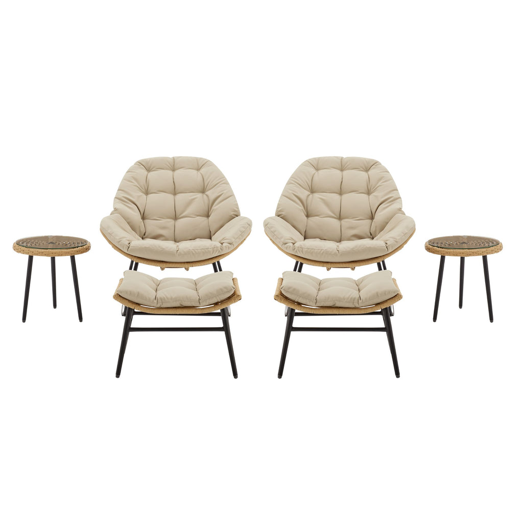 Manhattan Comfort Benson Modern 3-Piece Lounge Chair Set in Cream - Set of 6