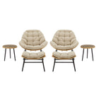 Manhattan Comfort Benson Modern 3-Piece Lounge Chair Set in Cream - Set of 6