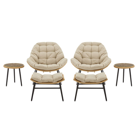 Manhattan Comfort Benson Modern 3-Piece Lounge Chair Set in Cream - Set of 6