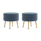 Manhattan Comfort Bailey Mid-Century Modern Upholstered Accent Ottoman in Blue - Set of 2