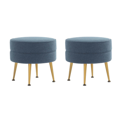 Manhattan Comfort Bailey Mid-Century Modern Upholstered Accent Ottoman in Blue - Set of 2