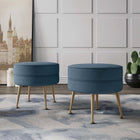 Manhattan Comfort Bailey Mid-Century Modern Upholstered Accent Ottoman in Blue - Set of 2 - 2-OT003-BL
