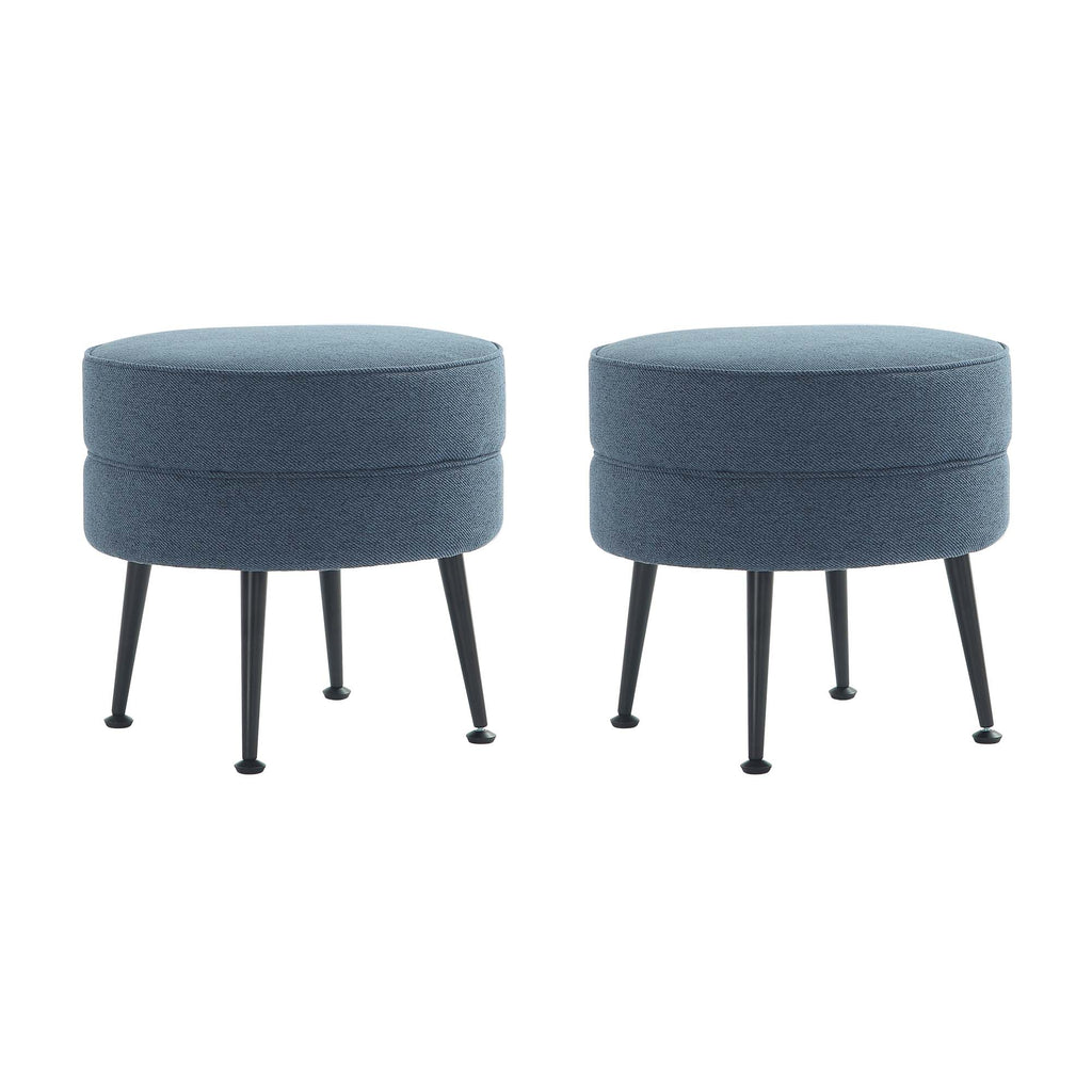 Manhattan Comfort Bailey Mid-Century Modern Upholstered Accent Ottoman in Blue - Set of 2