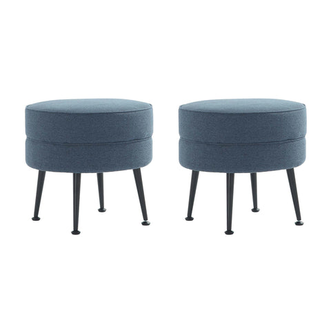 Manhattan Comfort Bailey Mid-Century Modern Upholstered Accent Ottoman in Blue - Set of 2