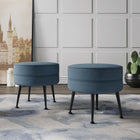 Manhattan Comfort Bailey Mid-Century Modern Upholstered Accent Ottoman in Blue - Set of 2 - 2-OT003-BLB