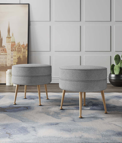 Manhattan Comfort Bailey Mid-Century Modern Upholstered Accent Ottoman in Gray - Set of 2