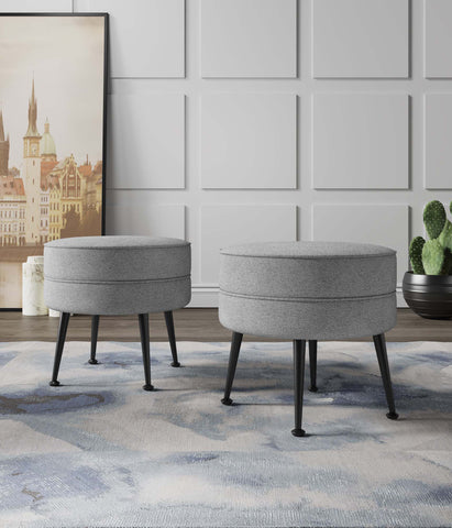 Manhattan Comfort Bailey Mid-Century Modern Upholstered Accent Ottoman in Gray - Set of 2