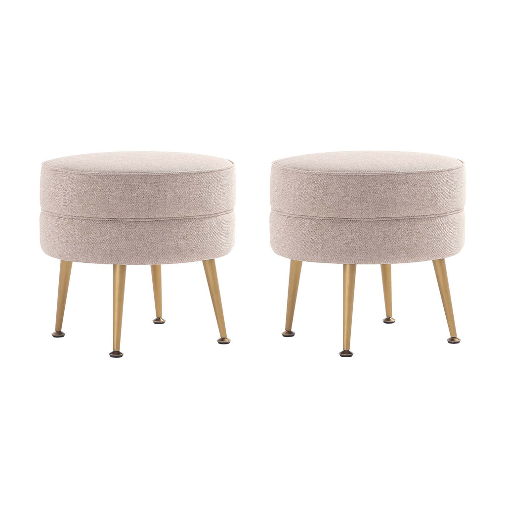Manhattan Comfort Bailey Mid-Century Modern Upholstered Accent Ottoman in Wheat - Set of 2