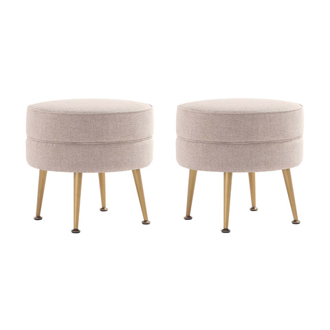 Manhattan Comfort Bailey Mid-Century Modern Upholstered Accent Ottoman in Wheat - Set of 2