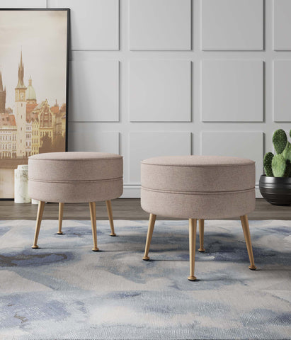 Manhattan Comfort Bailey Mid-Century Modern Upholstered Accent Ottoman in Wheat - Set of 2