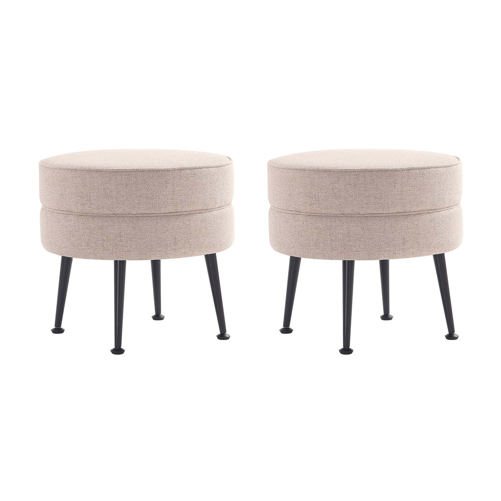 Manhattan Comfort Bailey Mid-Century Modern Upholstered Accent Ottoman in Wheat - Set of 2