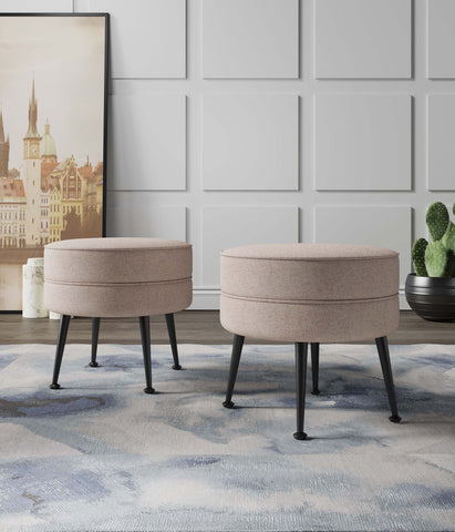 Manhattan Comfort Bailey Mid-Century Modern Upholstered Accent Ottoman in Wheat - Set of 2