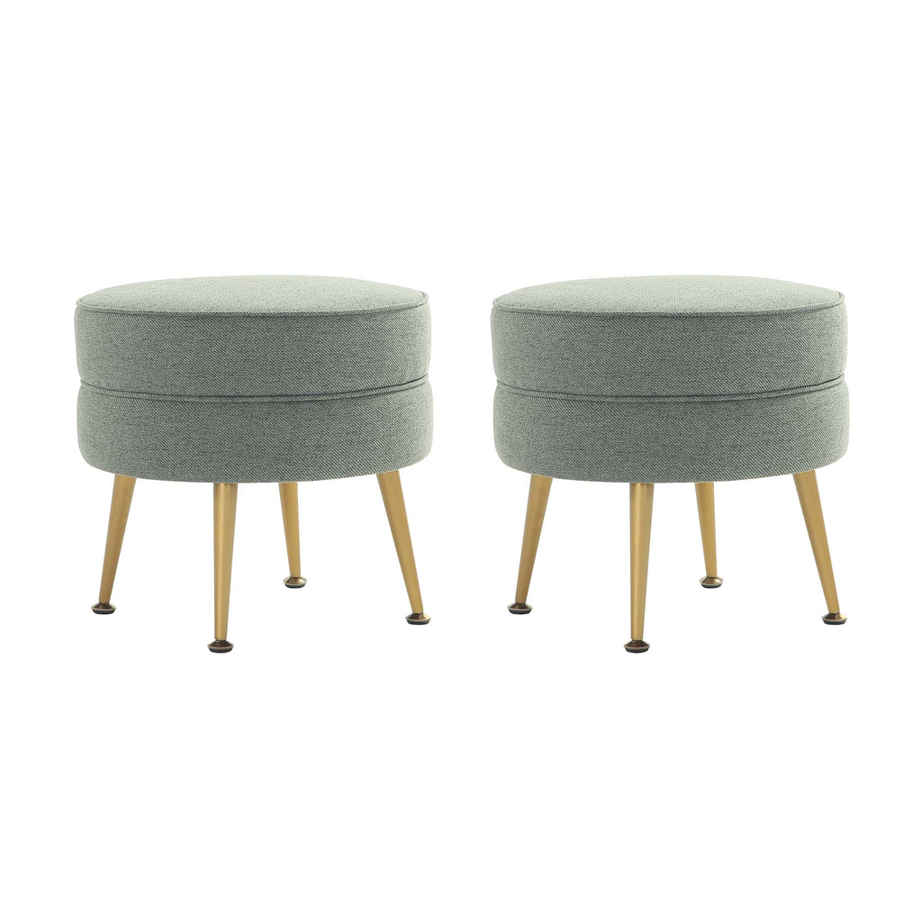 Manhattan Comfort Bailey Mid-Century Modern Upholstered Accent Ottoman in Sage Green - Set of 2